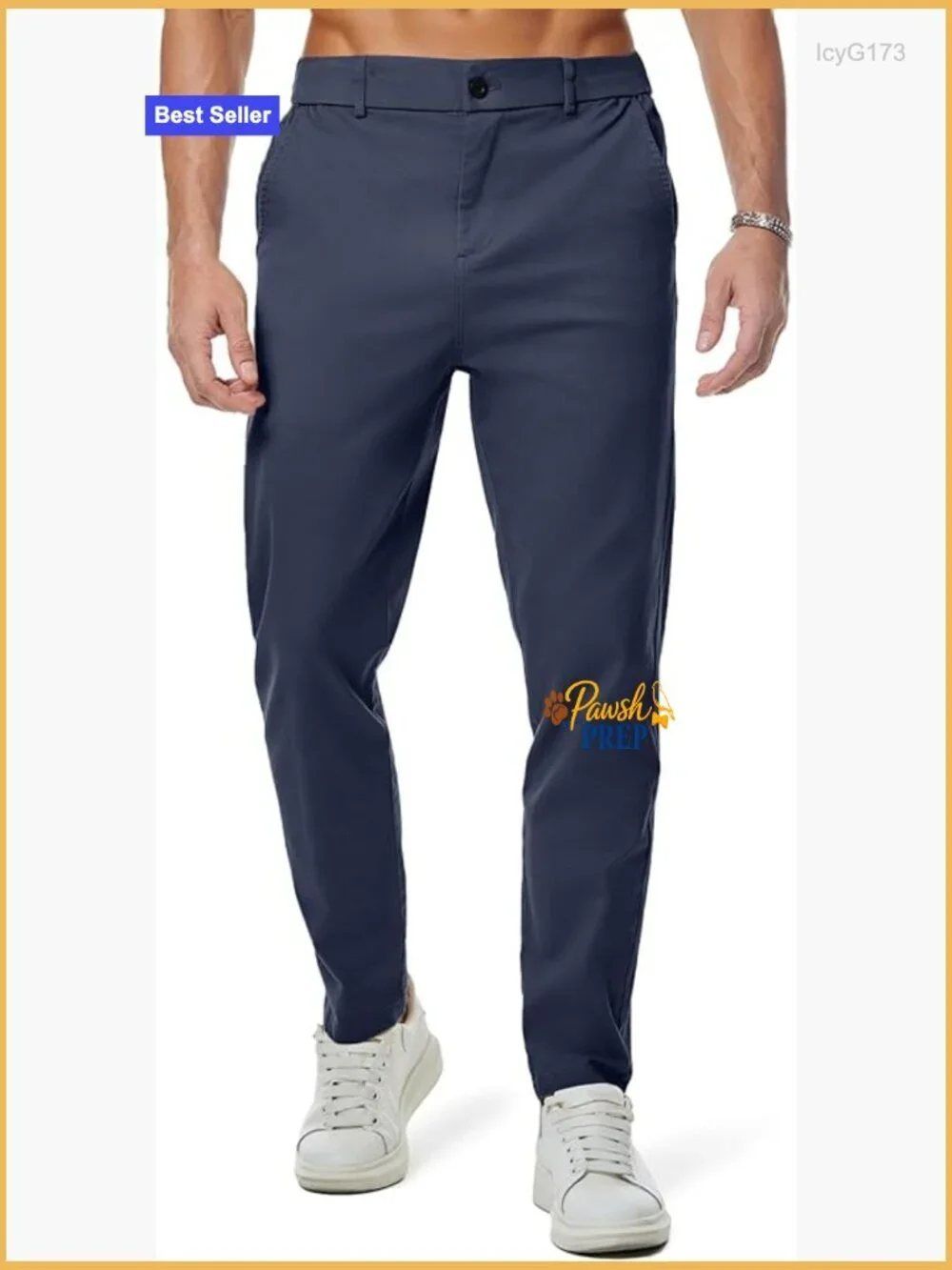 Men's Chino Pants Elastic Waist Tapered Golf Trousers